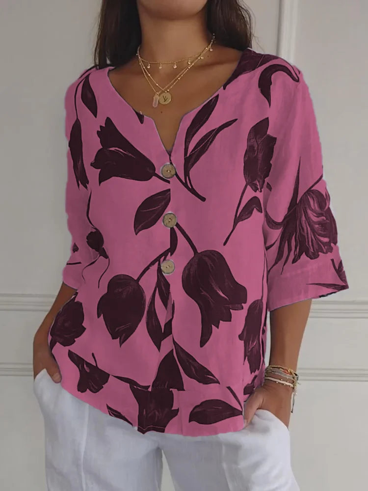 Sanne™ | Floral Print Button-Up Shirt
